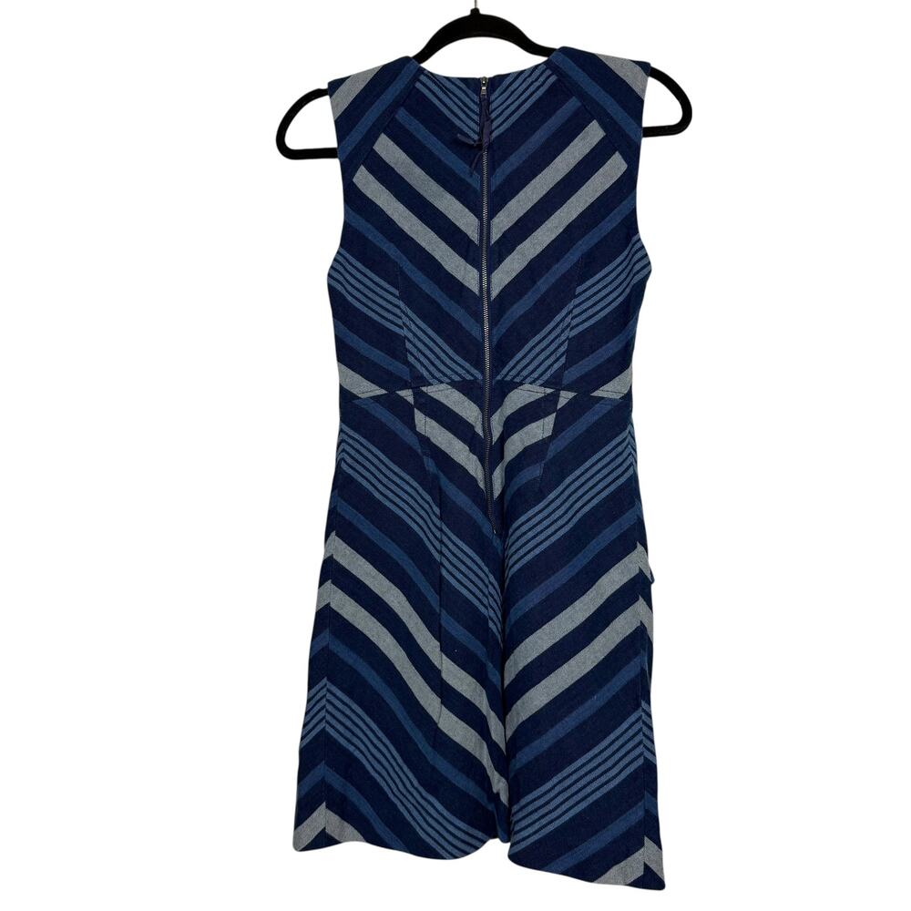 Anthropologie Maeve Antonia Blue Chevron Striped Cotton Dress - Size 4 Petite - Picture 3 of 10